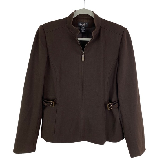 Rafaella Petite Full Zip Side Buckle Embellished Blazer Jacket Women's 10P Brown - Picture 7 of 9